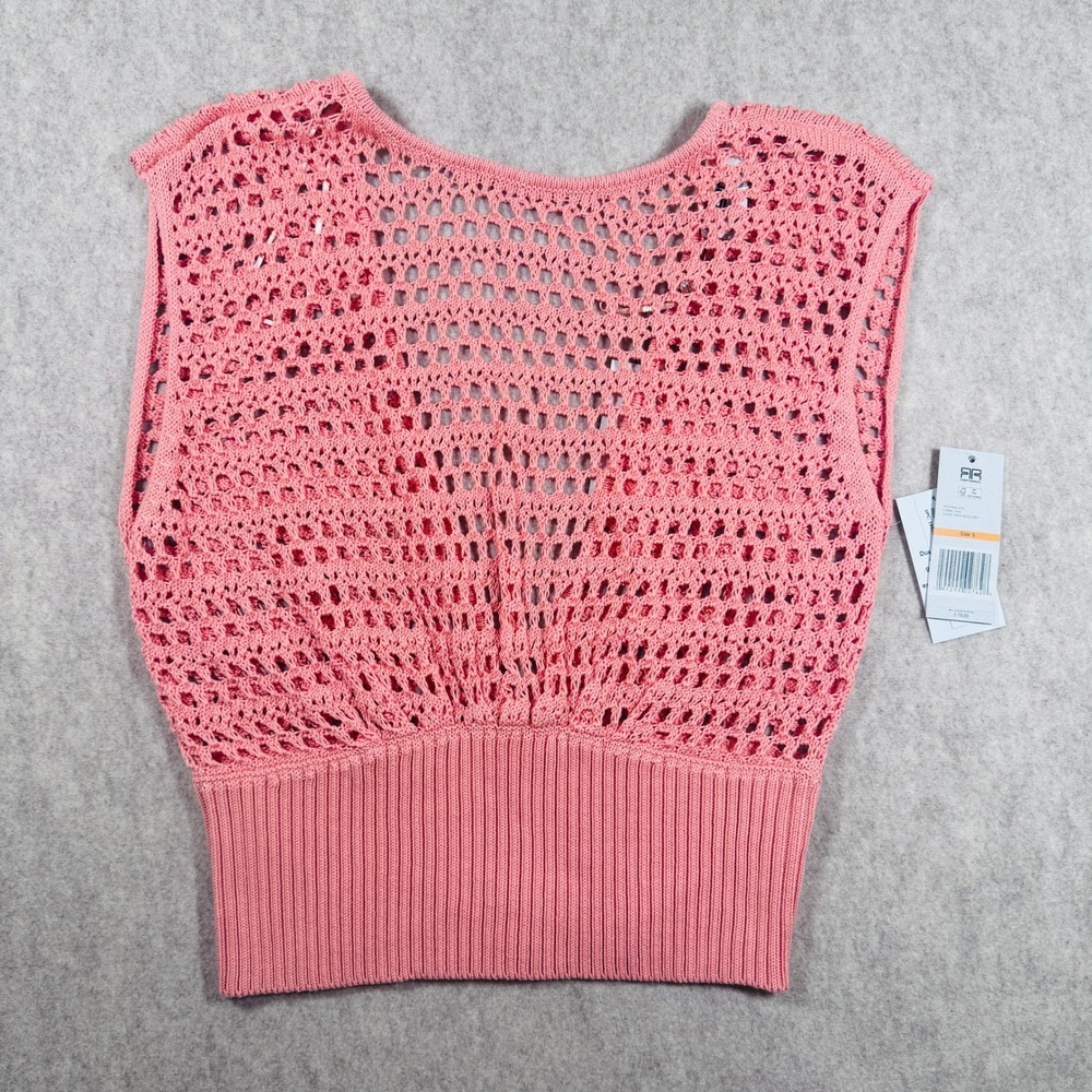 Robert Rodriguez Rumie Vest Womens Small Coral Pink Open Back Open Knit Cropped